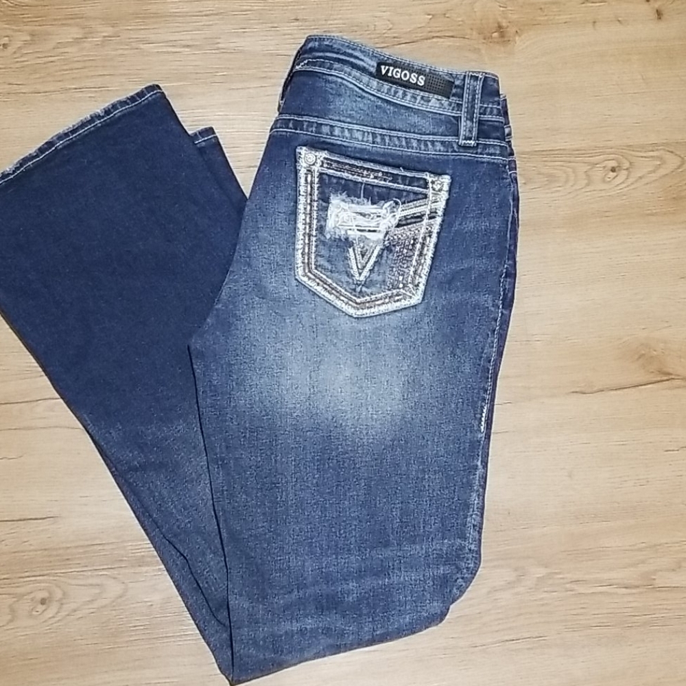 Vigoss Bootcut Jean Size 10 Embellished Pockets